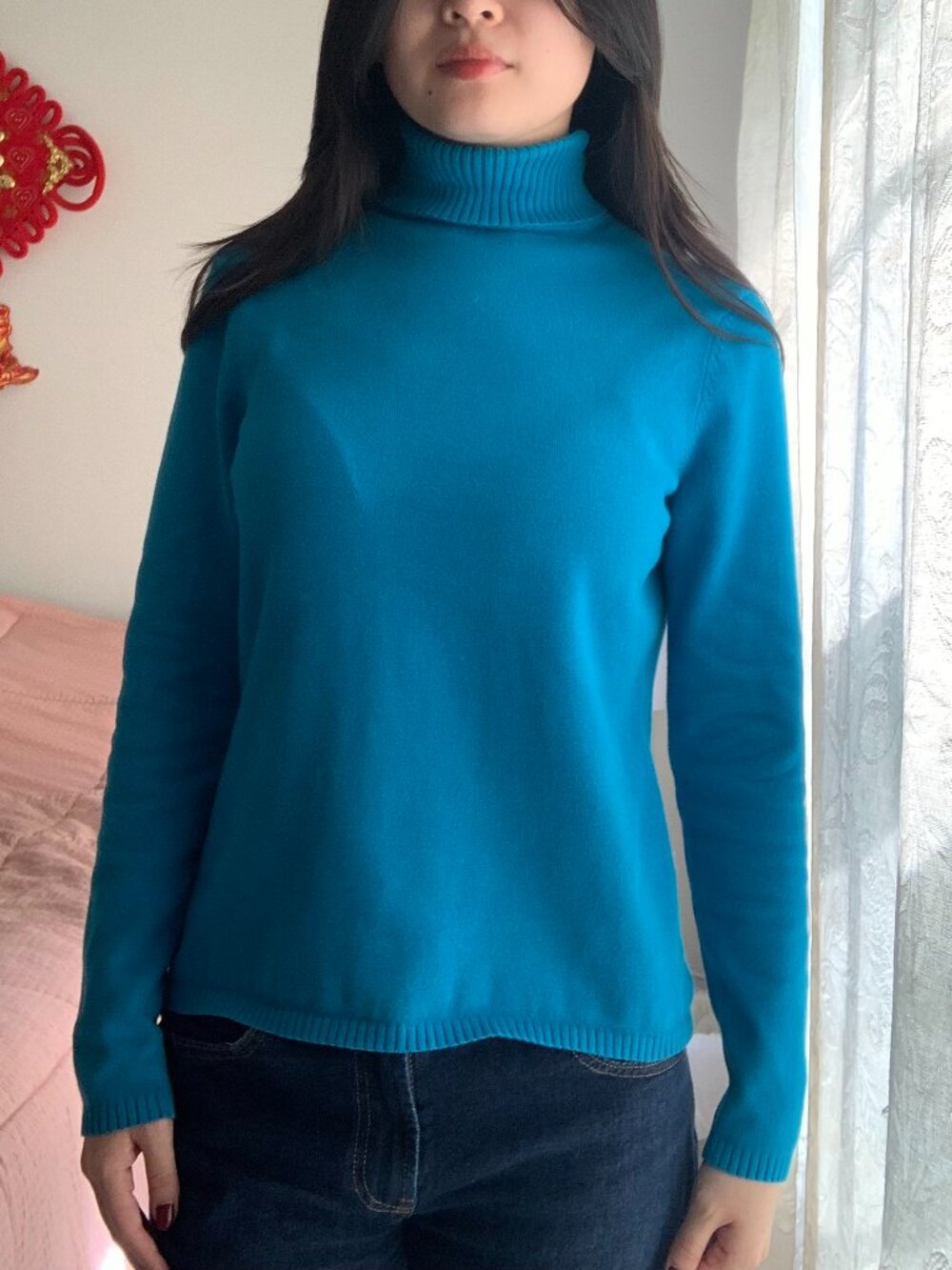 Teal Cotton Turtleneck Sweater